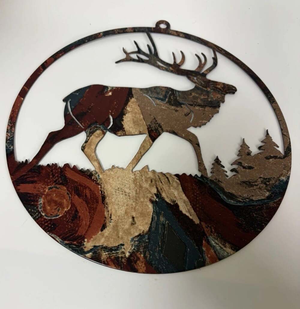 Elk Painted Laser Cut 8" Metal Hanging Signs Decor Double sided